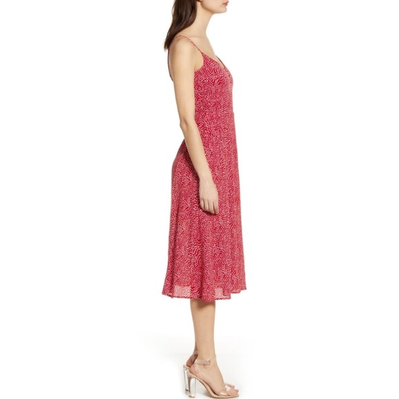 Row A Red Polka Dot Slit Midi Slip Sun Dress Small Knee Length Spaghetti Strap - Picture 2 of 14